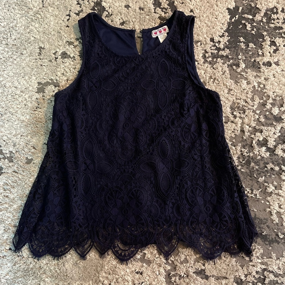 Three Pink Hearts Blue Double Layered Tank